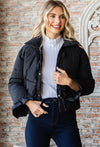 Ruffle Puffer Jacket - Black