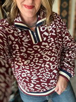 Burgundy Leopard Sweater 1/4 Zip