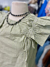 Sage Striped Ruffle Shoulder Top