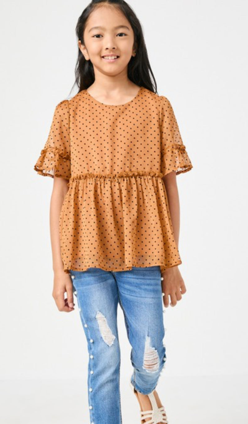 Girls Taupe Dot Top