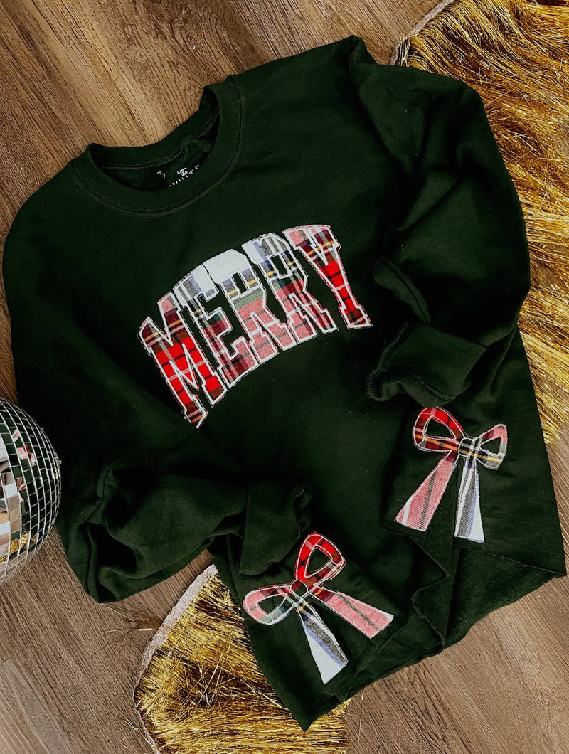 MERRY Bow Crewneck Sweatshirt - Green