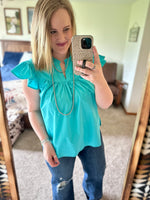 Aqua Flutter Poplin Top