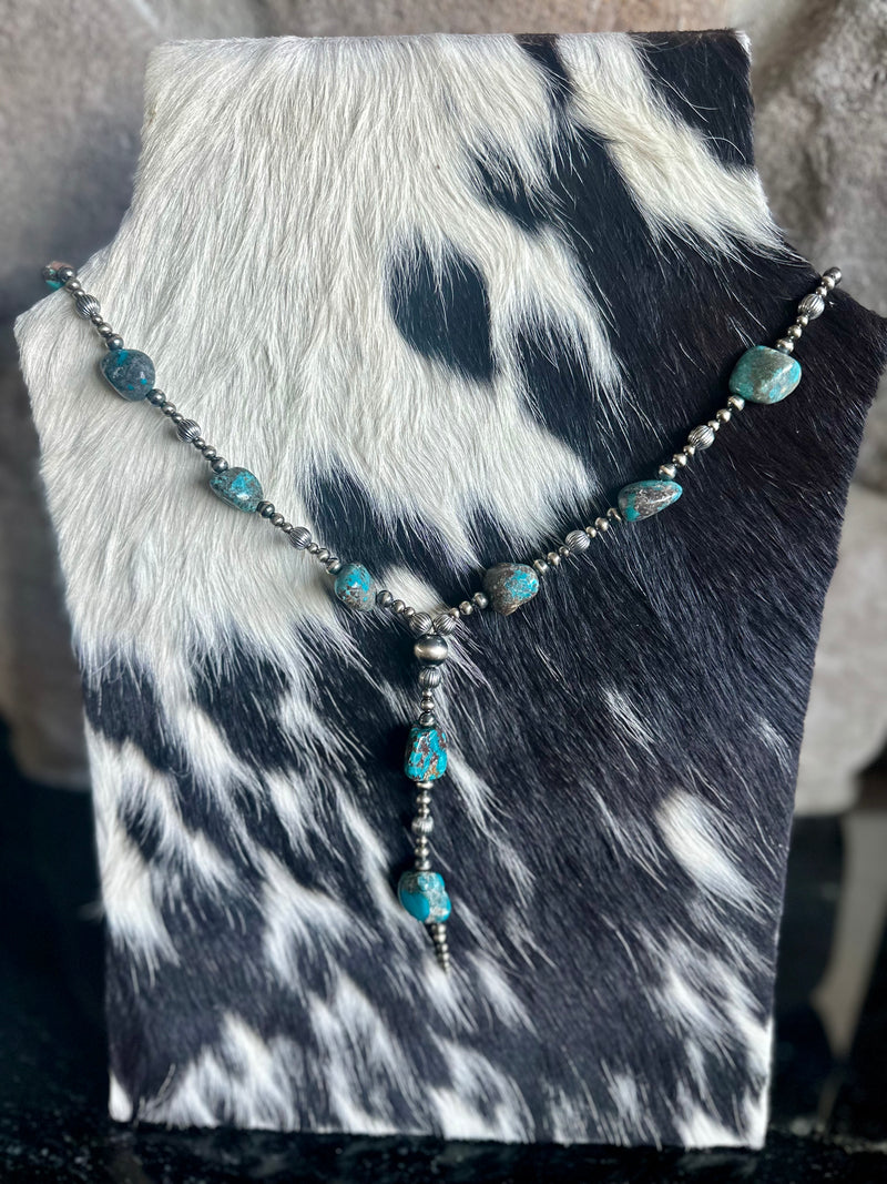 Turquoise/Pearl Lariat Necklace