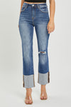 Risen High Rise Cuffed Straight Jeans