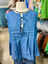 Denim Pleated Bow Tie Top