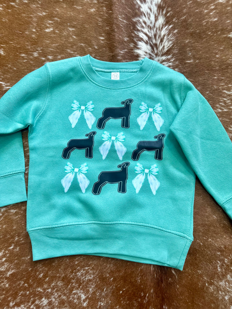 Turquoise Lamb Bow Crewneck