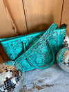 Turquoise Tooled Leather Tote