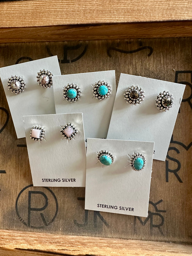 Sterling Stone Stud Earrings