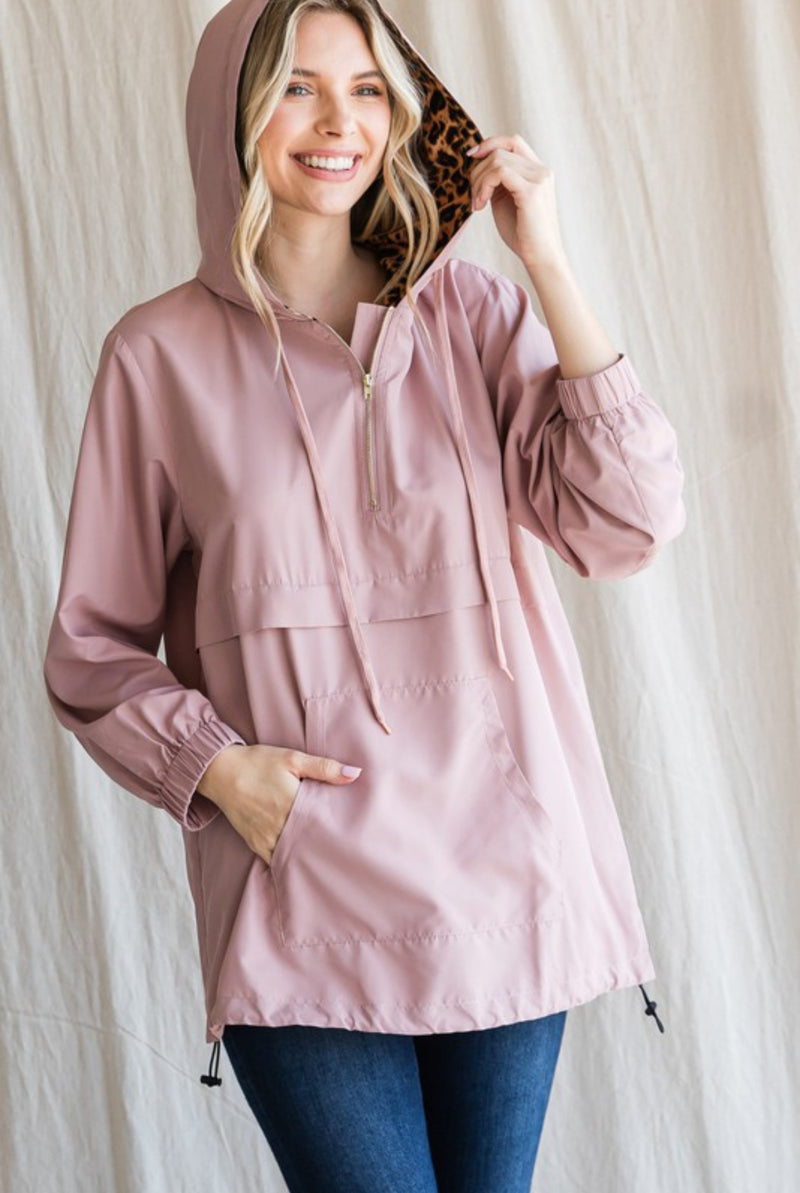 Mauve Leopard Lined Windbreaker