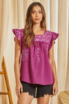 Magenta Floral Embroidered Top