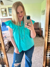 Aqua Flutter Poplin Top