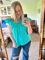 Aqua Flutter Poplin Top