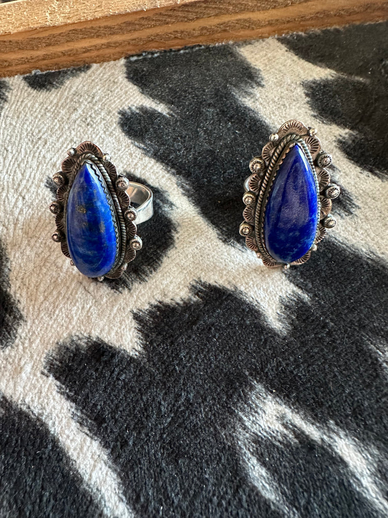 Blue Lapis Adjustable Teardrop Rings