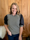 Black Puffed Sleeve Stripe Top