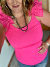 Pink Ribbed Ruffled Shoulder Tank