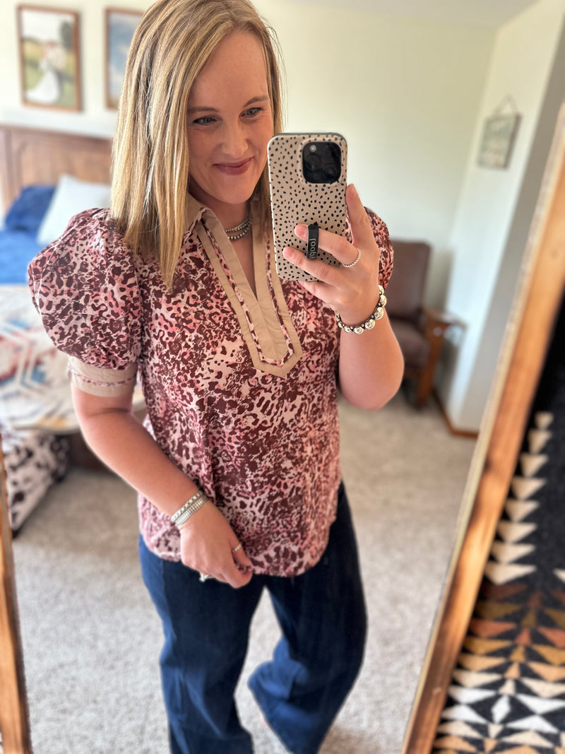 Burgundy Animal Print Top