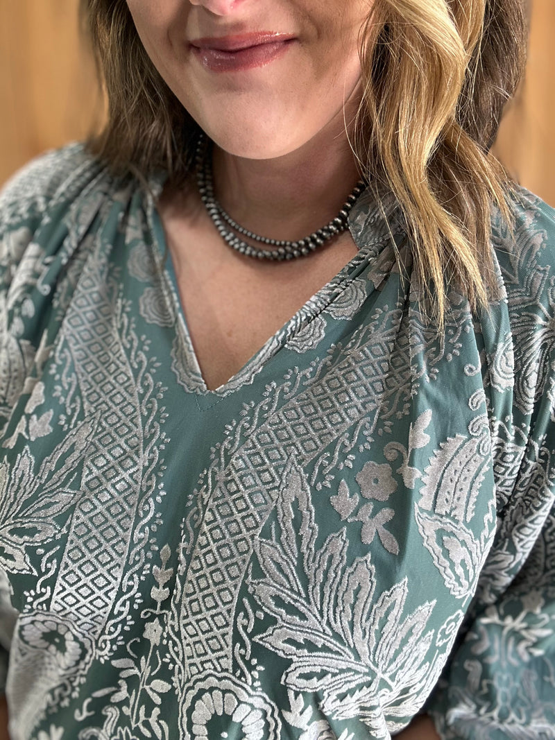 Sage Velvet Printed Top