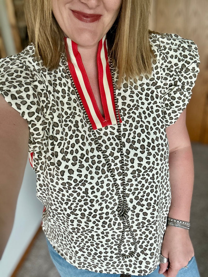 Leopard Print Red Accent Top