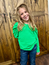 Girls Puff Shoudler Knit Top - Green