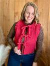 Floral Quilted Lace Trim Vest - Red