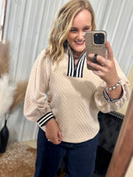 Beige Textured Quarter Zip Pullover