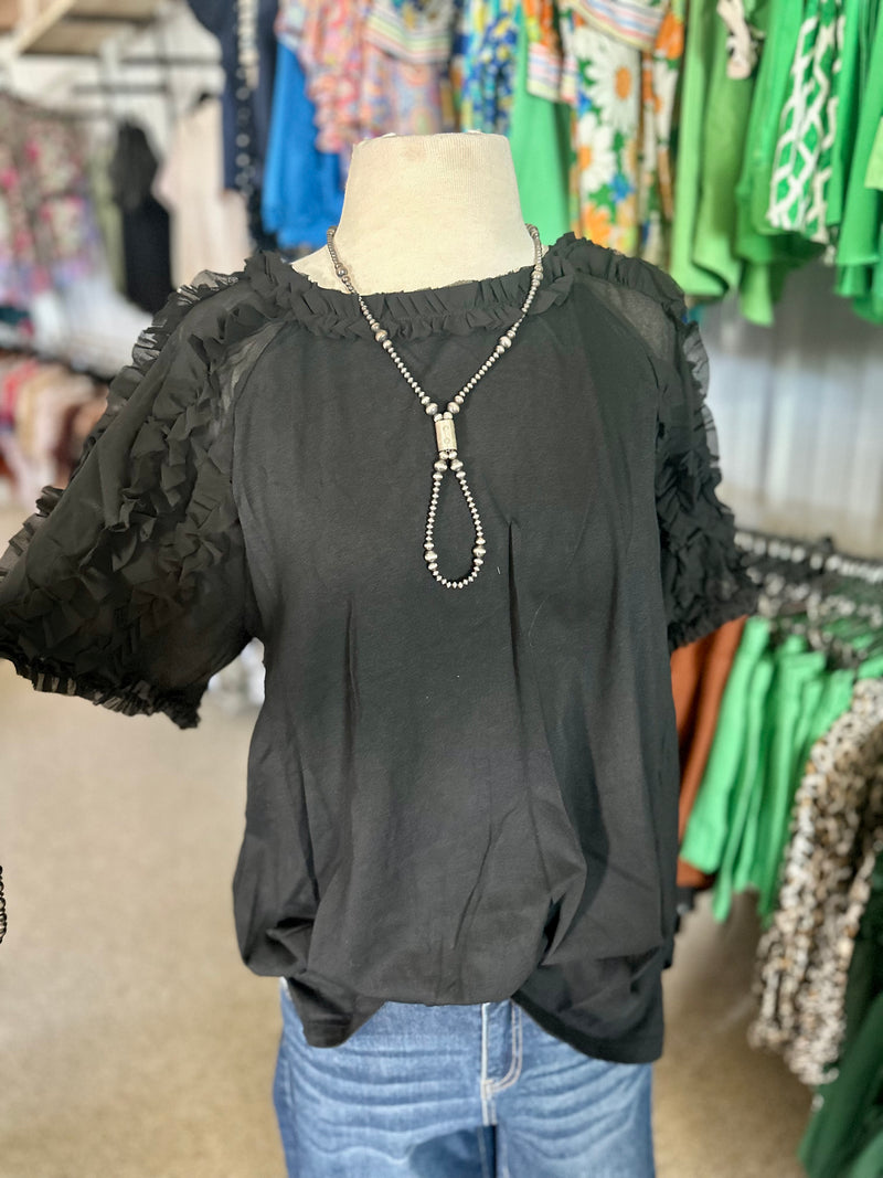 Black Ruffled Sleeve Top
