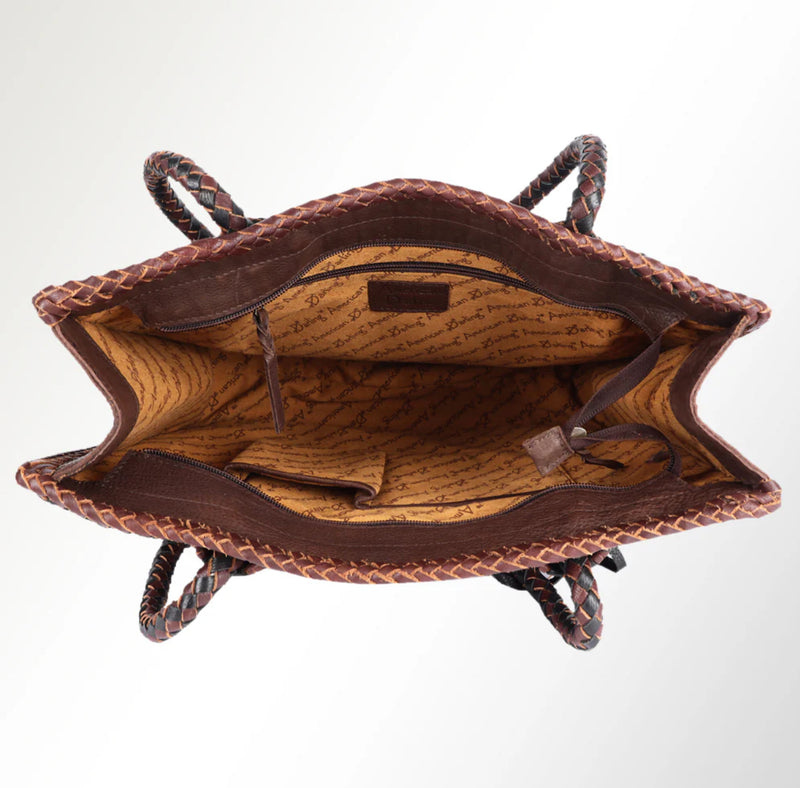 Brown Leather Tote with Turquoise Stone