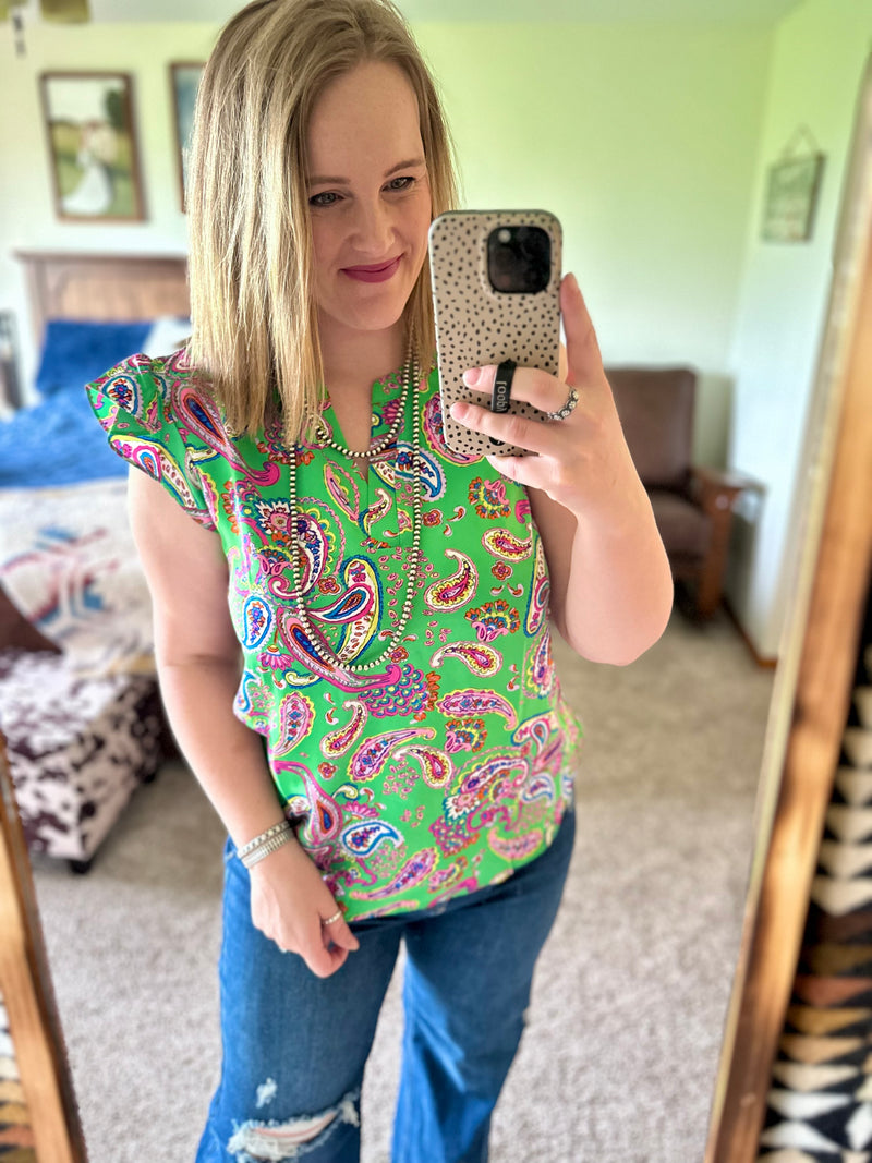 Kelly Green Paisley Top