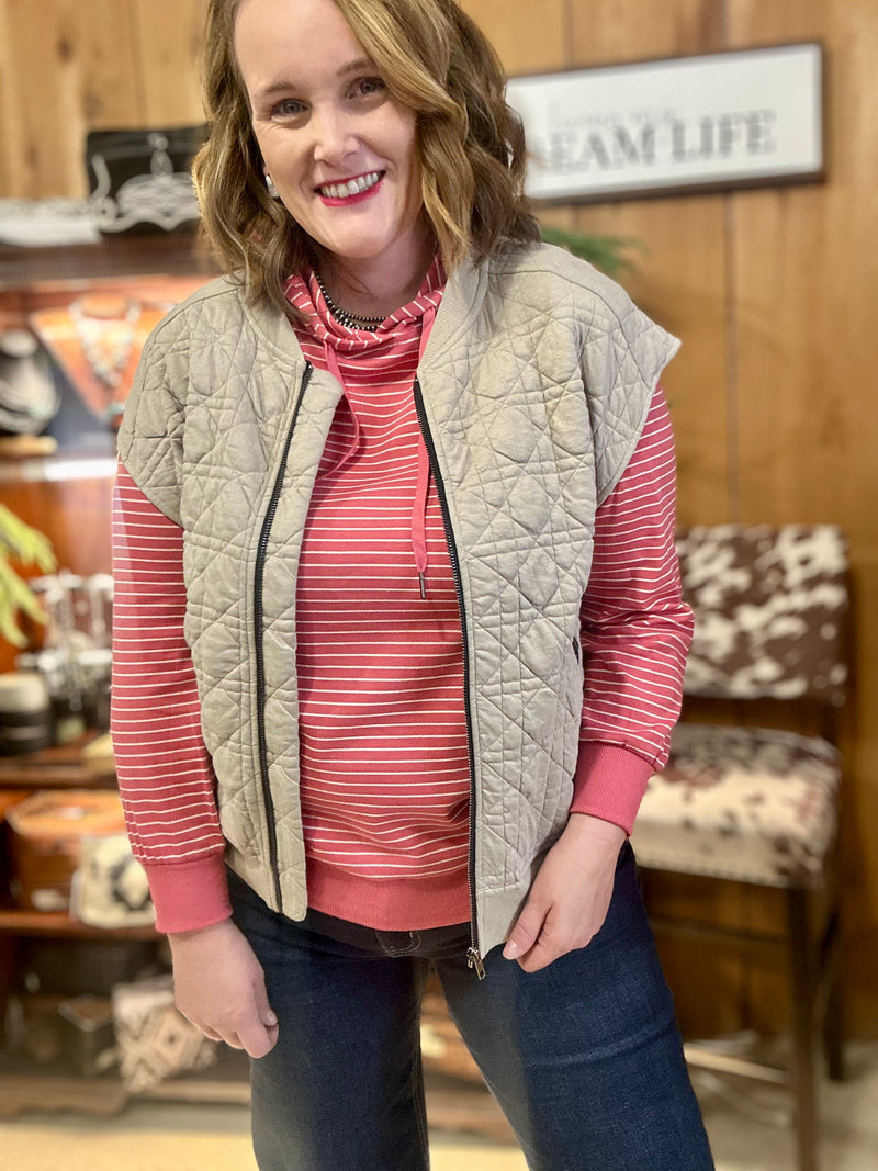 Greige Quilted Jersey Vest