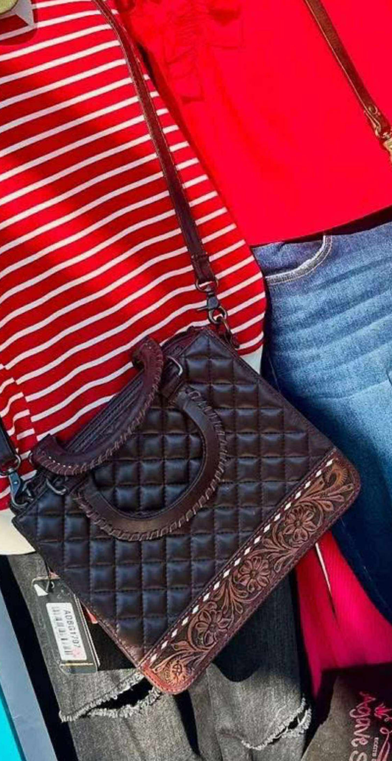 Brown Quilted Leather Crossbody