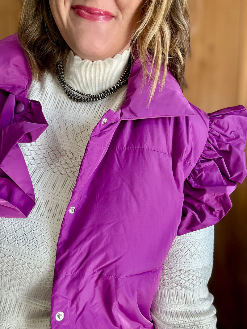 Violet Ruffle Puffer Vest