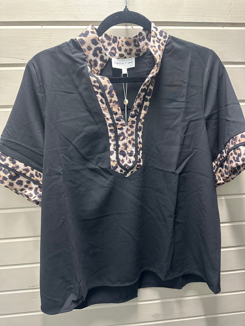 Black Leopard Detailed Top