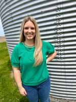 Green Raglan Stripe Detail Top