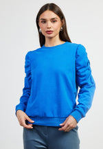 Cobalt Ruched Sleeve Top