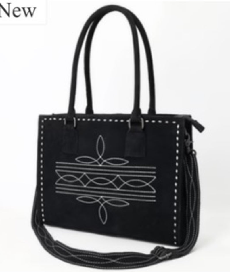 Black Suede Boot Stitch Tote