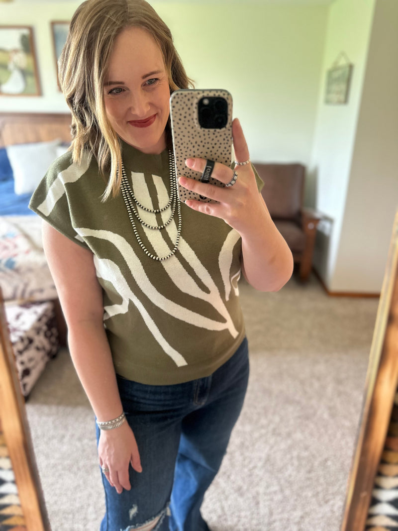 Olive Swirl Sweater Top