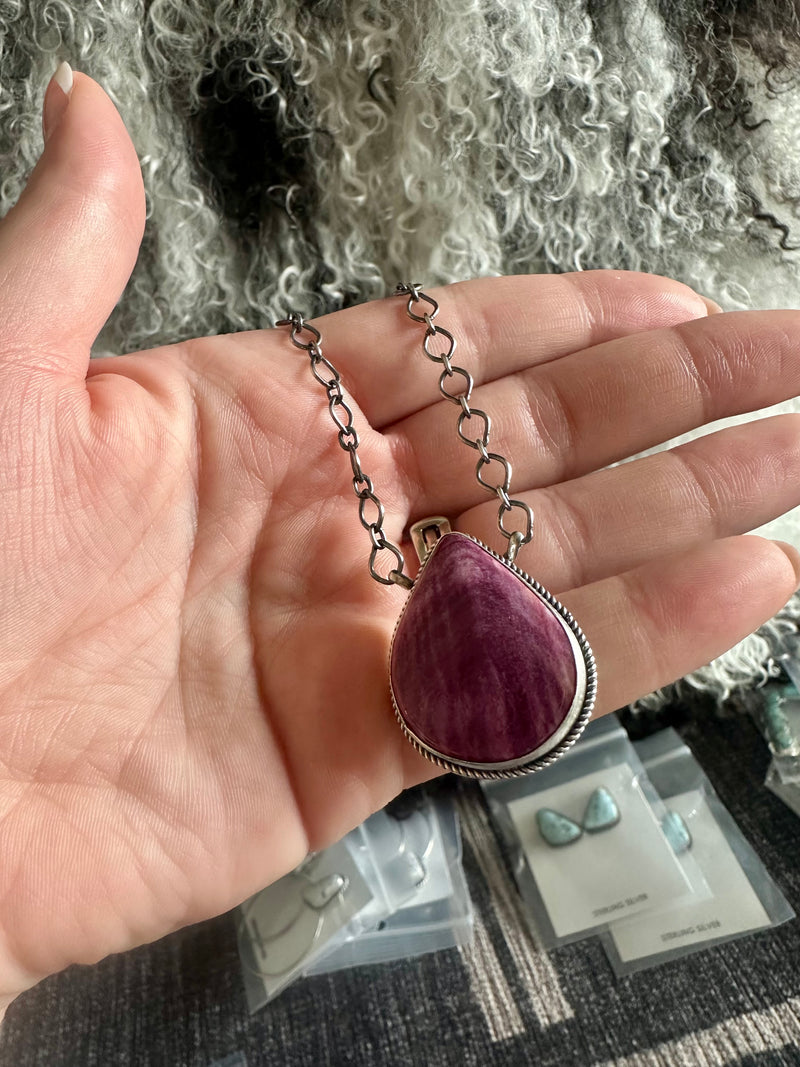 Purple Spiny Stone Chain Necklace