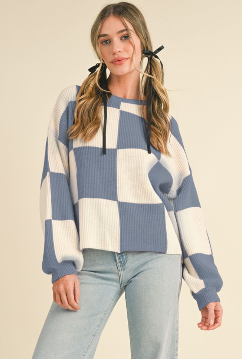 Oversized Checker Sweater - Blue