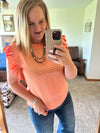 Orange/Pink Print Flutter Sleeve Top
