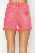 Risen High Rise Distressed Shorts - Hot Pink