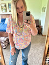 Lavender Blue Paisley V Neck Top
