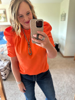 Orange Red Puff Half Sleeve Top