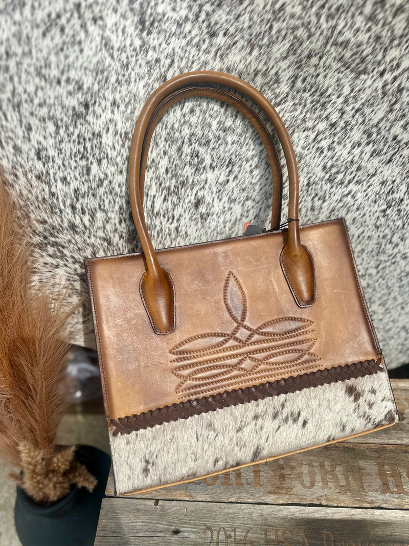 Boot Stitch Cowhide Patch Tote