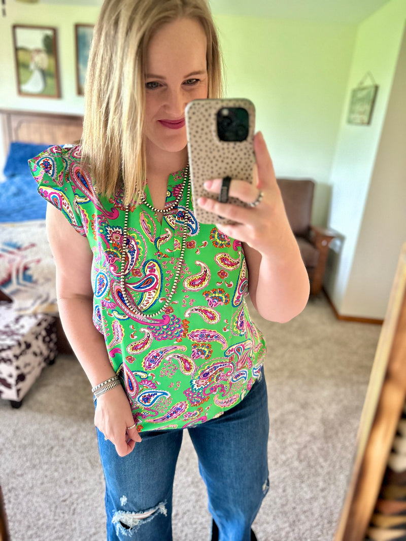 Kelly Green Paisley Top