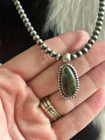Turquoise Pendant on 16” Pearls
