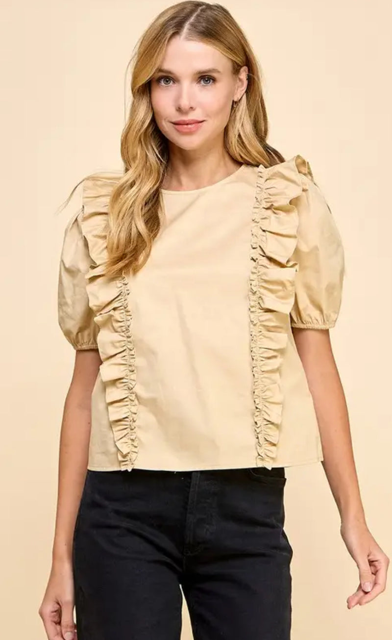 Ruffle Detail Top - Khaki