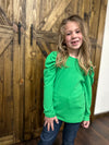Girls Puff Shoudler Knit Top - Green