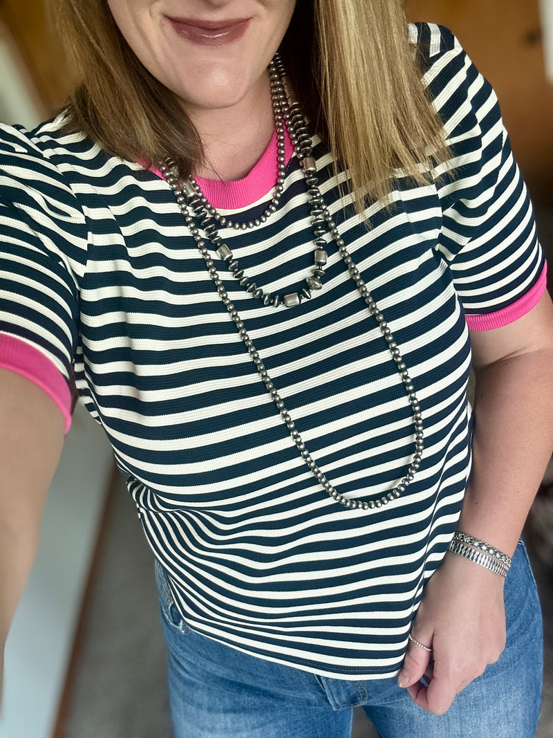 Striped Top - Navy/Pink