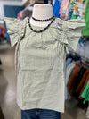 Sage Striped Ruffle Shoulder Top