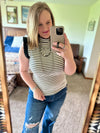 Black Stripes Pleather Shoulder Tank